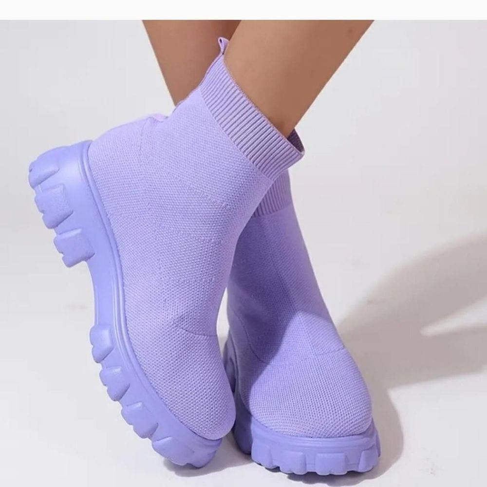 Ladies Purple Trendy Sock Knit Boot Size 7